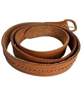 Vintage Tooled Braided Leather Belt 54 XXL Tan Western Boho Size Handcrafted